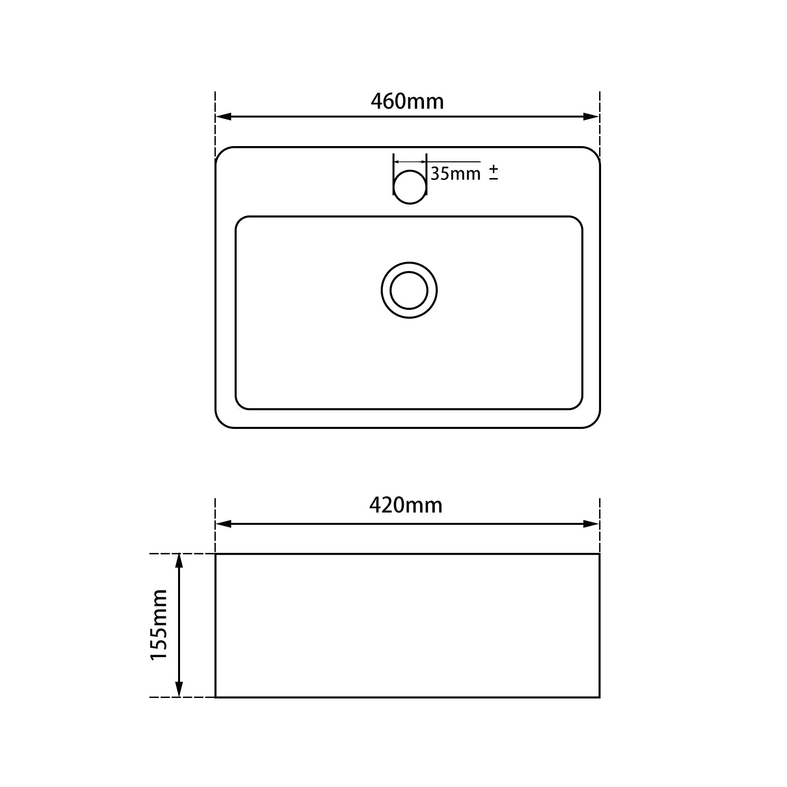 460*420*155mm Bathroom Square Above Counter Matt Black Ceramic Wash Basin size guide 1
