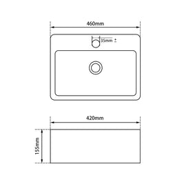 460*420*155mm Bathroom Square Above Counter Matt Black Ceramic Wash Basin - NZHomeware