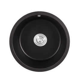 460x220mm Black Granite Quartz Stone Kitchen/Laundry Sink Round Single Bowl with Overflow Top/Under Mount - NZHomeware