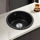 460x220mm Black Granite Quartz Stone Kitchen/Laundry Sink Round Single Bowl with Overflow Top/Under Mount - NZHomeware