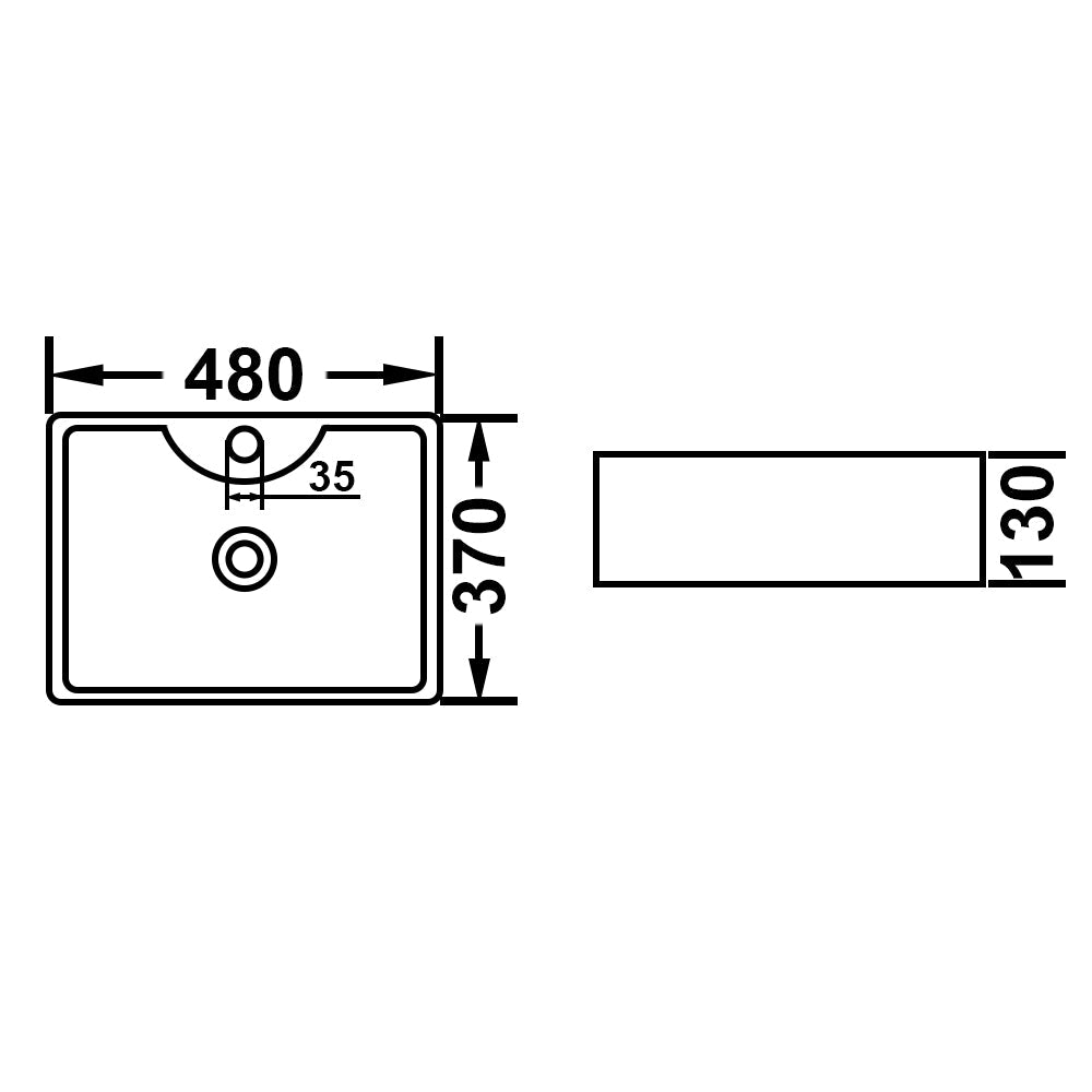 480*370*130mm Above Counter Square White Ceramic Basin Counter Top Wash Basin size guide 1