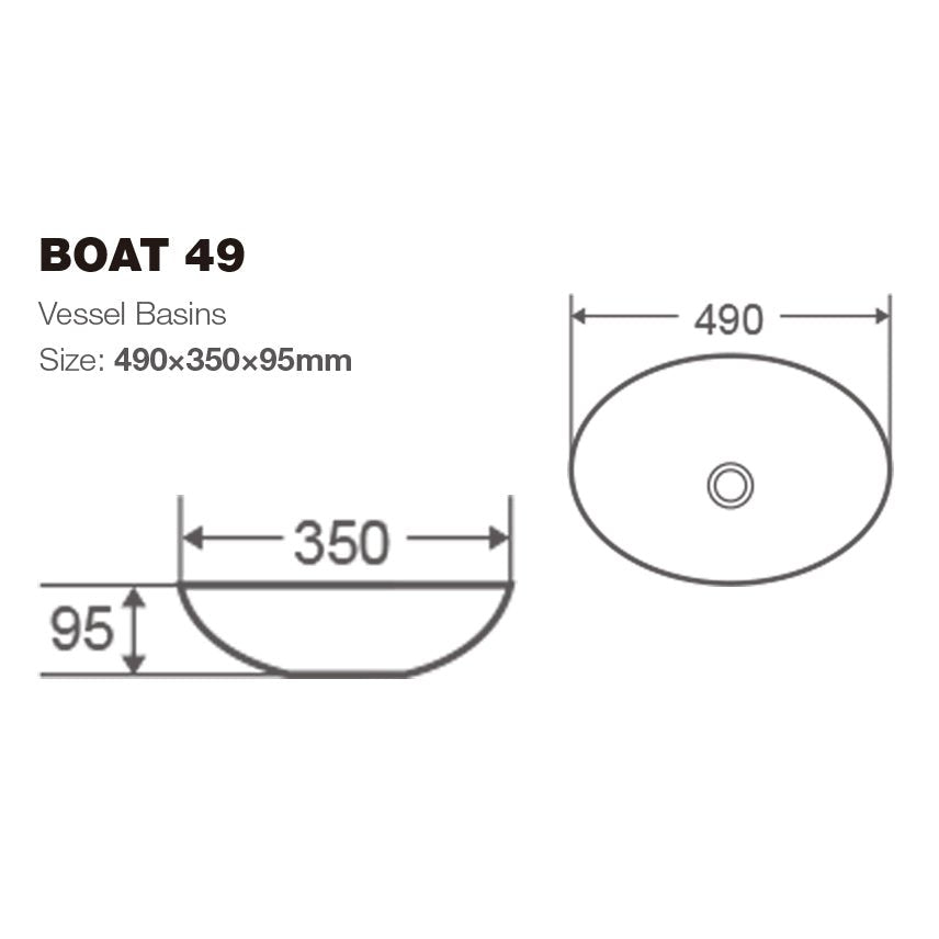 490*350*95mm Bathroom Oval Above Counter Gloss White Ceramic Wash Vessel Basin size guide 1