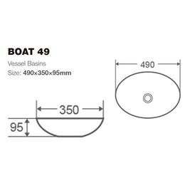 490*350*95mm Bathroom Oval Above Counter Gloss White Ceramic Wash Vessel Basin - NZHomeware