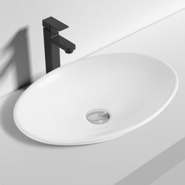 490*350*95mm Bathroom Oval Above Counter Gloss White Ceramic Wash Vessel Basin - NZHomeware