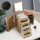 5 - Layer Wood Jewelry Box with Mirror and Drawers for Women - Organize and Store Necklaces, Earrings, Rings, and Bracelets with Ease - NZHomeware
