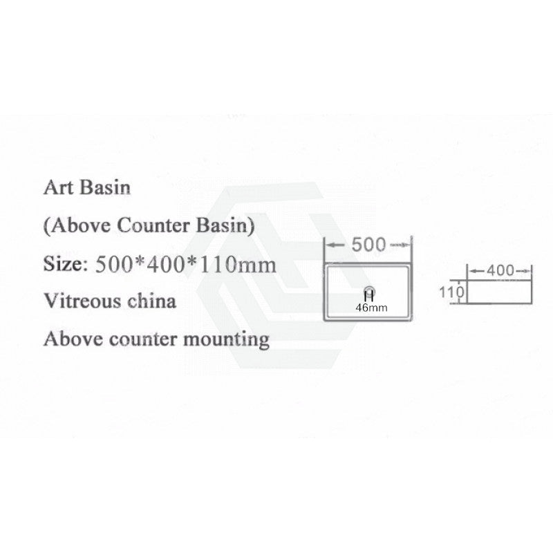 500*400*110mm Above Counter Rectangle White Ceramic Basin Counter Top Wash Basin size guide 1