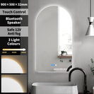 500x900mm Arched LED Wall Mirror with Bluetooth Speaker Dimister Touch Switch 3 Colours Lighting - NZHomeware