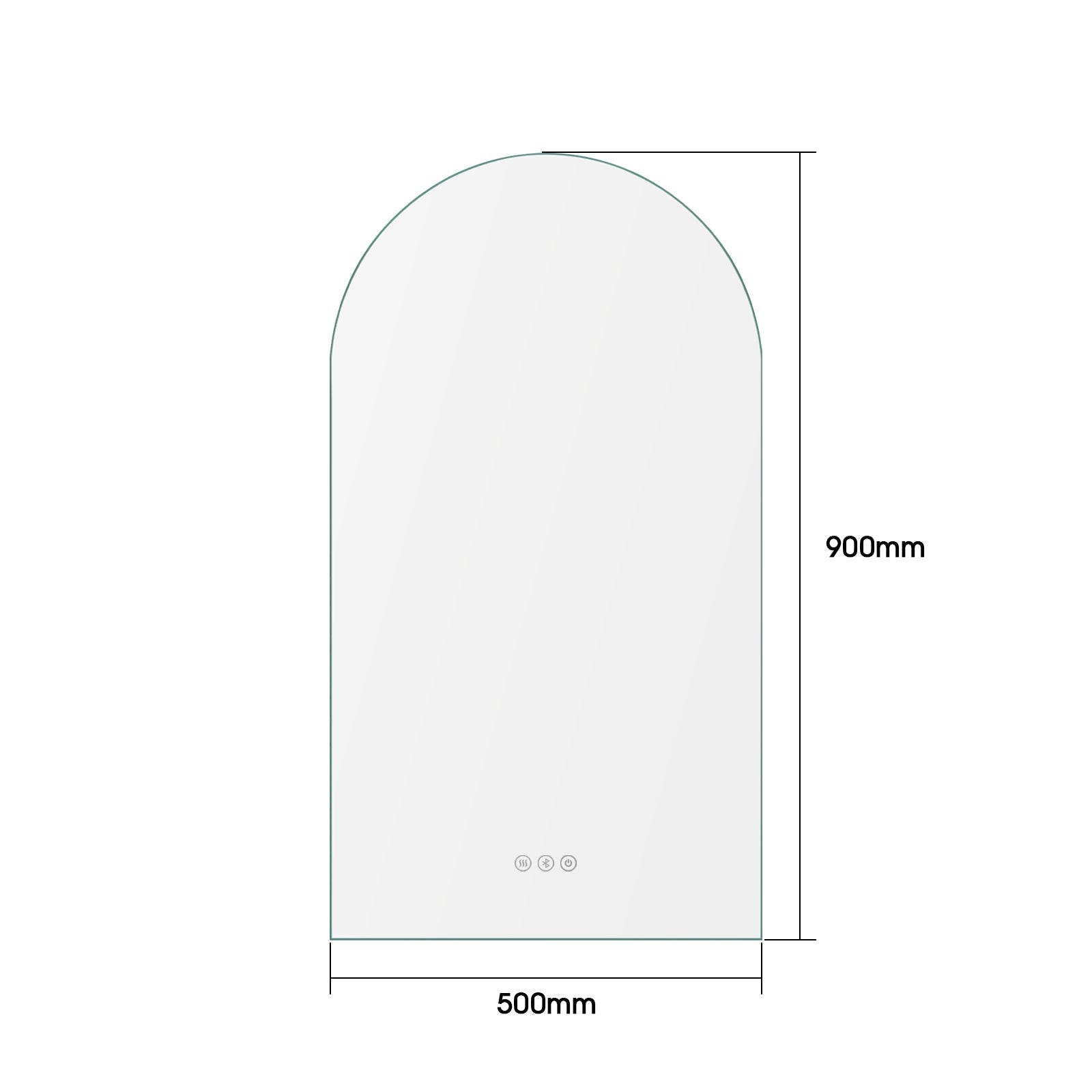 500x900mm Arched LED Wall Mirror with Bluetooth Speaker Dimister Touch Switch 3 Colours Lighting size guide 1
