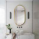 500x900mm Backlit Brushed Yellow Gold Frame Led Mirror Oblong Racetrack Motion Sensor Auto Switch - NZHomeware