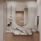 500x900mm Backlit Brushed Yellow Gold Frame Led Mirror Oblong Racetrack Motion Sensor Auto Switch - NZHomeware