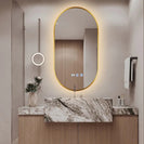 500x900mm Backlit Brushed Yellow Gold Frame Led Mirror Oblong Racetrack Motion Sensor Auto Switch - NZHomeware
