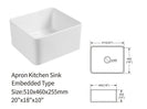 510*460*255mm Ceramic Butler Sink Single Bowl Farmhouse Kitchen Laundry Sink Apron Front - NZHomeware