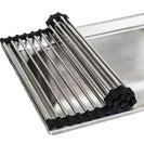 520x340mm Kitchen Sink Drainer Mat Stainless Steel Colander Caddy Dish Rollers Black - NZHomeware