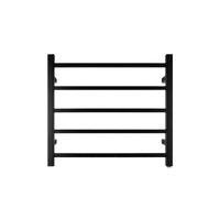 530Hx600Wx120Dmm Square Matt Black Electric Heated Towel Rack 5 Bars - NZHomeware