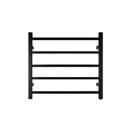 530Hx600Wx120Dmm Square Matt Black Electric Heated Towel Rack 5 Bars - NZHomeware