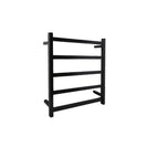 530Hx600Wx120Dmm Square Matt Black Electric Heated Towel Rack 5 Bars - NZHomeware