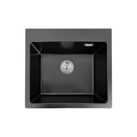 550x490x200mm Black Single Bowl Granite Quartz Stone Kitchen Sink with Overflow Top/Flush/Under Mount - NZHomeware