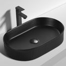 580*360*115mm Bathroom Fluted Oval Above Counter Matt Black Ceramic Wash Basin - NZHomeware