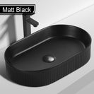580*360*115mm Bathroom Fluted Oval Above Counter Matt Black Ceramic Wash Basin - NZHomeware