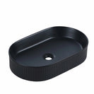 580*360*115mm Bathroom Fluted Oval Above Counter Matt Black Ceramic Wash Basin - NZHomeware