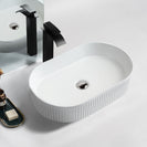 580*360*115mm Bathroom Oval Fluted Gloss White Above Counter Ceramic Wash Basin - NZHomeware