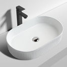 580*360*115mm Bathroom Oval Fluted Gloss White Above Counter Ceramic Wash Basin - NZHomeware