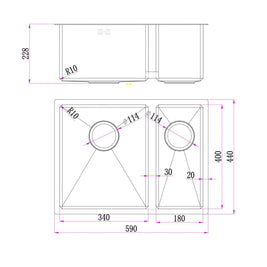 590x440x205mm 1.2mm Handmade Round Corners Double Bowls Top / Undermounted / Flush Mounted Kitchen Sink With Overflow - NZHomeware