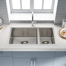 590x440x205mm 1.2mm Handmade Round Corners Double Bowls Top / Undermounted / Flush Mounted Kitchen Sink With Overflow - NZHomeware