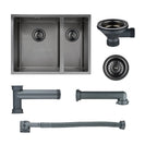 590x440x205mm Dark Grey Stainless Steel Handmade Double Bowls Top/Undermounted Kitchen Sinks With Overflow - NZHomeware