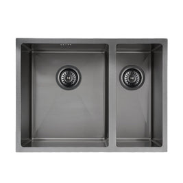 590x440x205mm Dark Grey Stainless Steel Handmade Double Bowls Top/Undermounted Kitchen Sinks With Overflow - NZHomeware
