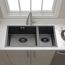 590x440x205mm Dark Grey Stainless Steel Handmade Double Bowls Top/Undermounted Kitchen Sinks With Overflow - NZHomeware