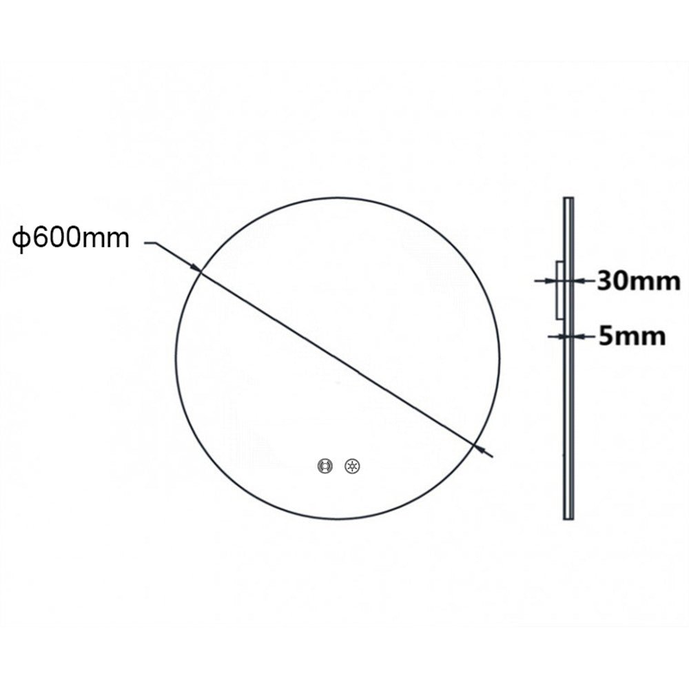 600mm Round Frameless Backlit LED Mirror | Motion Sensor & Demister 3-Color Bathroom Mirror NZ size guide 1