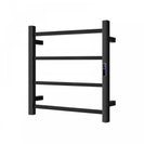 600W× 500H× 110D mm Square Matt Black Electric Heated Towel Rack With Timer 4 Bars - NZHomeware