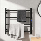 600W× 500H× 110D mm Square Matt Black Electric Heated Towel Rack With Timer 4 Bars - NZHomeware