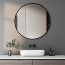 600x600x20mm Black Aluminum Framed Round Bathroom Wall Mirror - NZHomeware