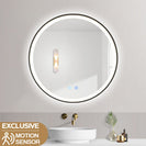 600x600x40mm Round Bathroom LED Mirror With Motion Sensor Auto On Demister Touch Sensor Switch Wall Mounted - NZHomeware