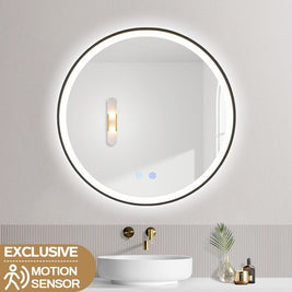 600x600x40mm Round Bathroom LED Mirror With Motion Sensor Auto On Demister Touch Sensor Switch Wall Mounted - NZHomeware