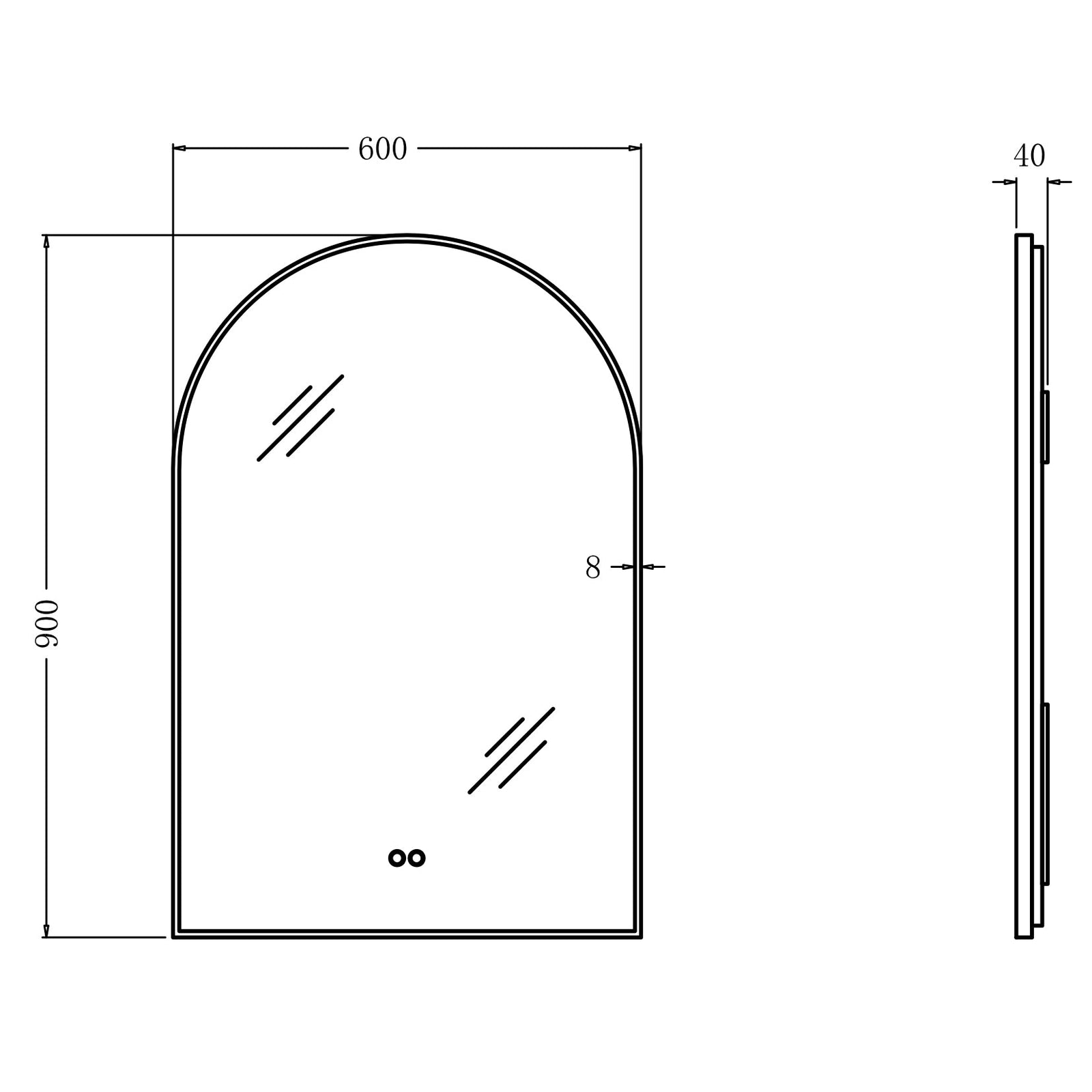 600x900mm Backlit Brushed Yellow Gold Frame Arched LED Wall Mirror Motion Sensor Switch size guide 1
