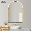 600x900mm Backlit Brushed Yellow Gold Frame Arched LED Wall Mirror Motion Sensor Switch - NZHomeware