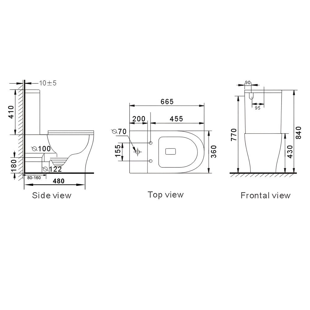 665x360x840mm Whirlpool Silent High End Back To Wall Ceramic Toilet Suite size guide 1