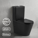 670x360x850mm Bathroom Whirlpool Ultra Quiet Comfort Height Ceramic Rimless Toilet Suite Matt Black - NZHomeware