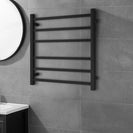 674x620x120mm Square Matt Black Electric Heated Towel Rack 6 Bars - NZHomeware