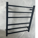 674x620x120mm Square Matt Black Electric Heated Towel Rack 6 Bars - NZHomeware