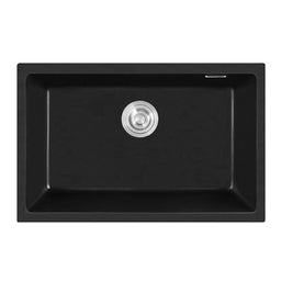 680x440x220mm Black Single Bowl Granite Quartz Stone Kitchen/Laundry Sink with Overflow Top/Under Mount - NZHomeware