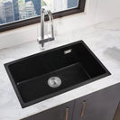 680x440x220mm Black Single Bowl Granite Quartz Stone Kitchen/Laundry Sink with Overflow Top/Under Mount - NZHomeware