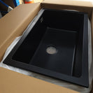 680x440x220mm Black Single Bowl Granite Quartz Stone Kitchen/Laundry Sink with Overflow Top/Under Mount - NZHomeware