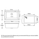 680x440x220mm Black Single Bowl Granite Quartz Stone Kitchen/Laundry Sink with Overflow Top/Under Mount - NZHomeware