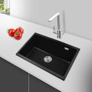 680x440x220mm Black Single Bowl Granite Quartz Stone Kitchen/Laundry Sink with Overflow Top/Under Mount - NZHomeware