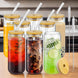 6PCs 500ml Mason Jar Clear Glass Tumbler Iced Drinking Tea Coffee Beer Cups Lids Straws Brushes Gift - NZHomeware