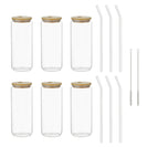 6PCs 500ml Mason Jar Clear Glass Tumbler Iced Drinking Tea Coffee Beer Cups Lids Straws Brushes Gift - NZHomeware